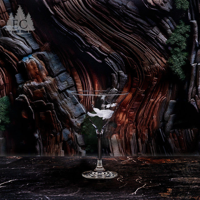 Sea Turtle Crystal Sand Carved Martini Glasses