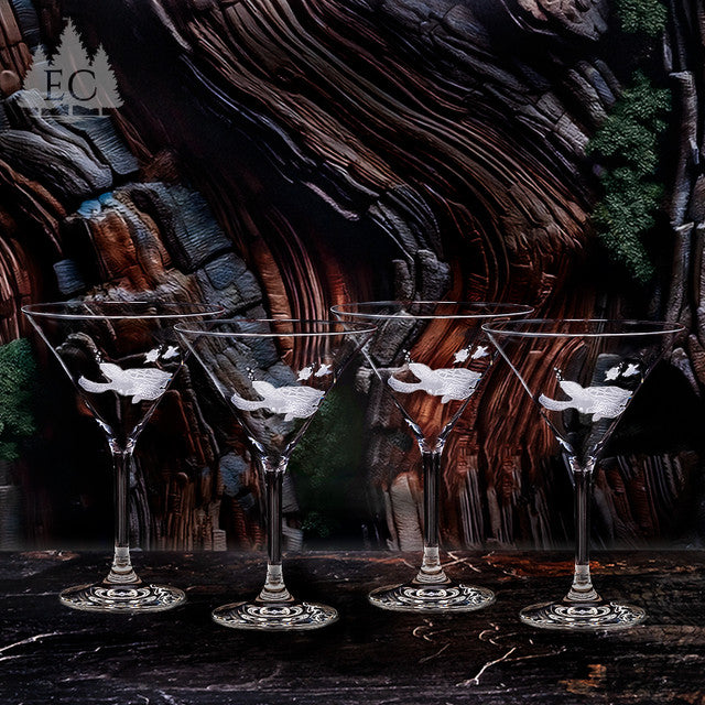 Sea Turtle Crystal Sand Carved Martini Glasses