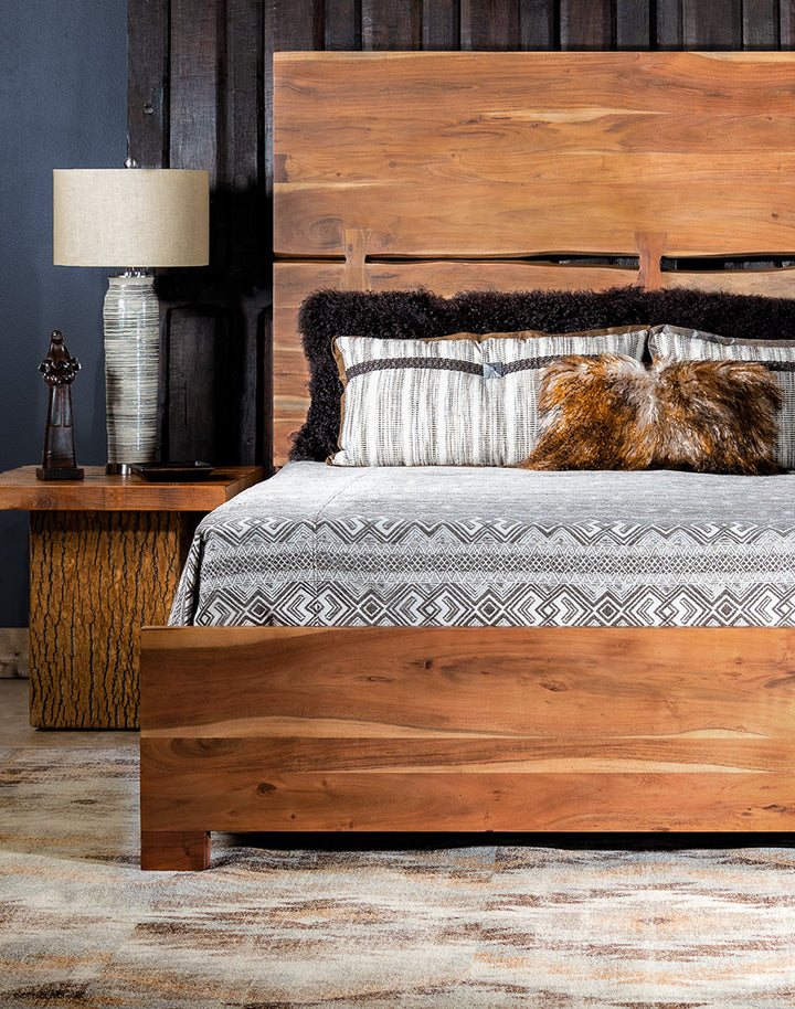 Modern Rustic Acacia Bed with live edge - The Coastal Compass Home Decor