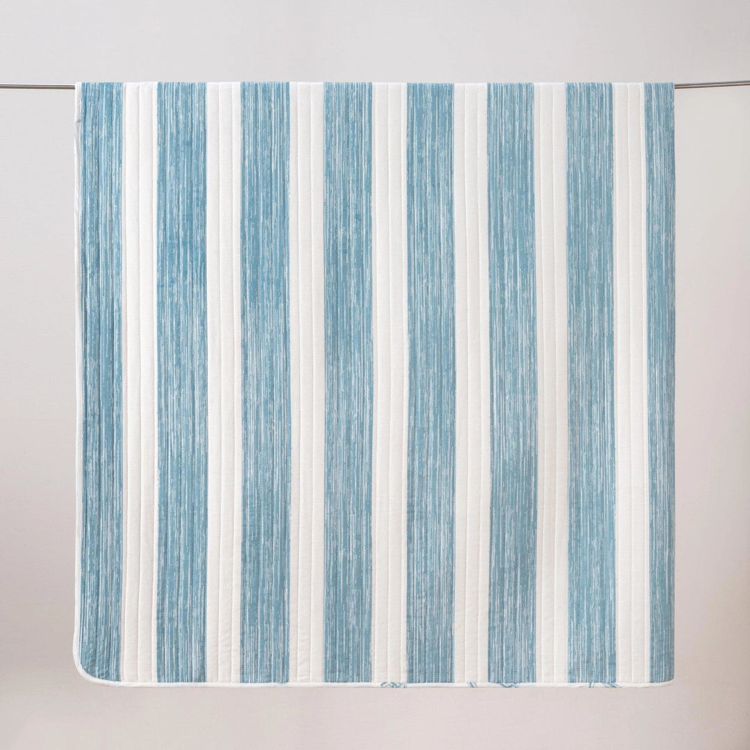 Anchor Bay Stripe Reversible Quilt Set - Large Stripe Blue & White - Blue & White anchor reverse pattern - Quilt & two shams - Coastal Compass Home Decor