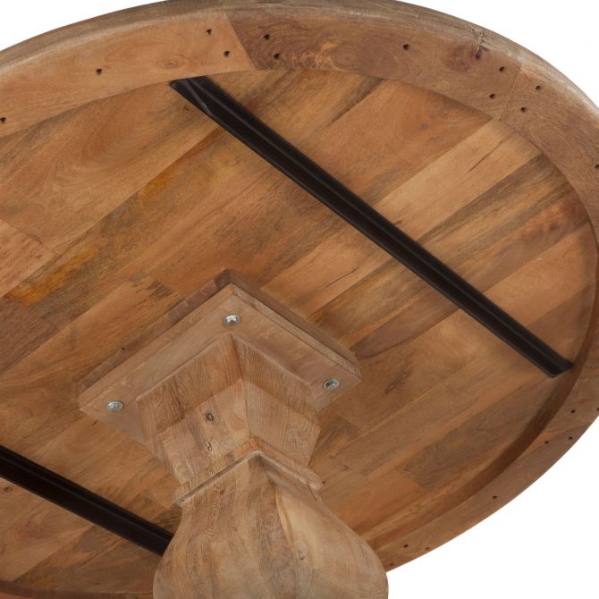 Antique Oak Round Dining Table Underneath - Coastal Compass Home Decor