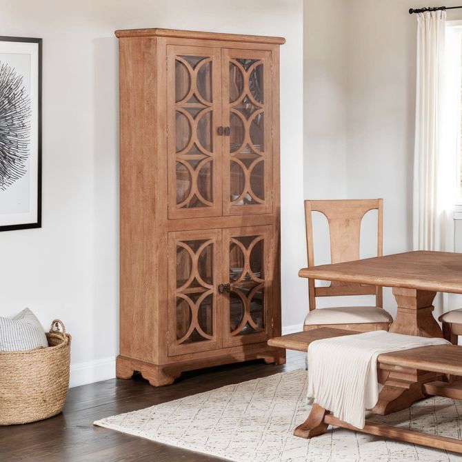 Antique Oak Tall Glass Cabinet
