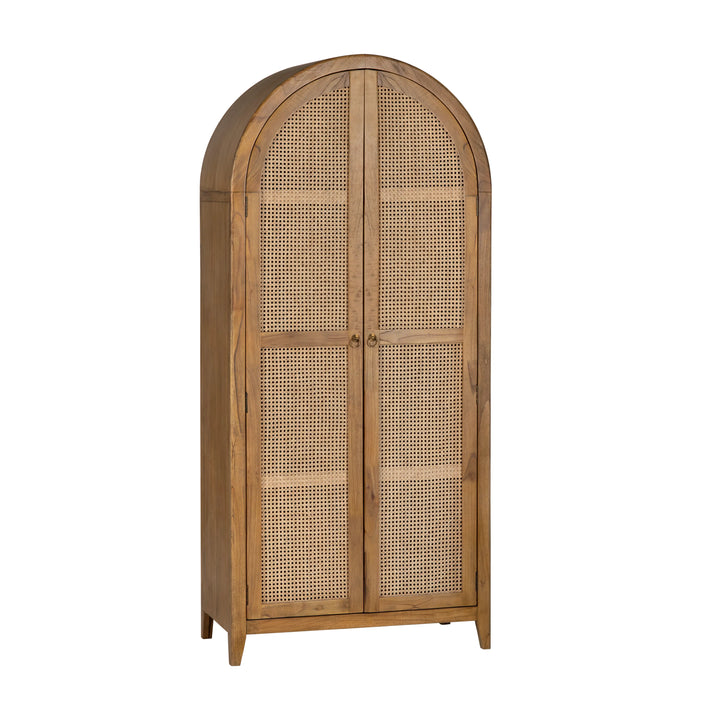 Arched Rattan Cabinet - Solid Wood Storage with Natural Elegance