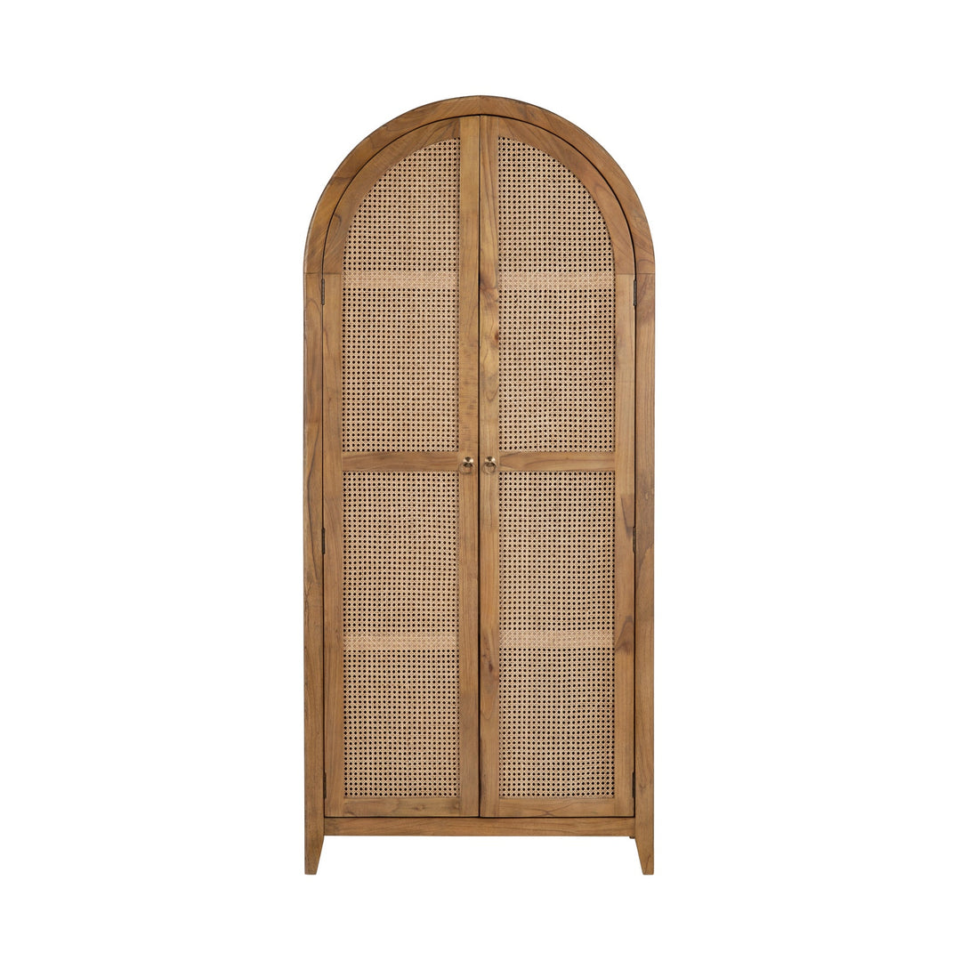 Arched Rattan Cabinet - Solid Wood Storage with Natural Elegance