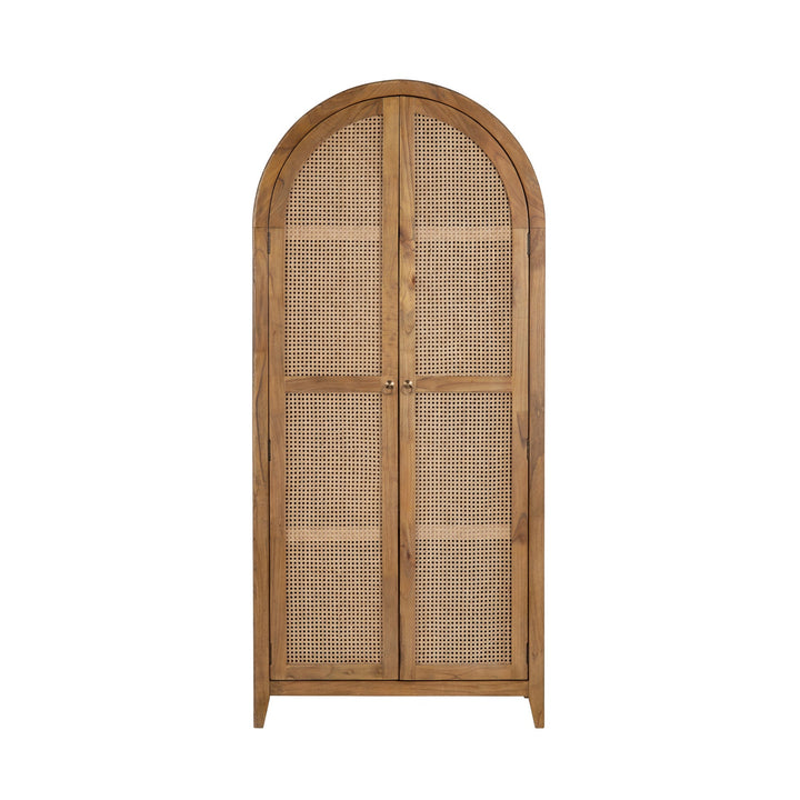 Arched Rattan Cabinet - Solid Wood Storage with Natural Elegance