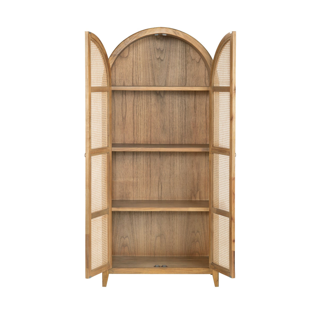 Arched Rattan Cabinet - Solid Wood Storage with Natural Elegance