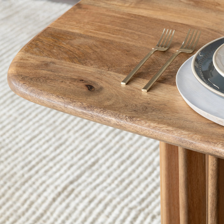 Architectural Fluted Dining Table - Fluted Legs - Natural wood variation - Clear stain finish - Smooth wood - Rounded edges - Coastal Compass Home Decor