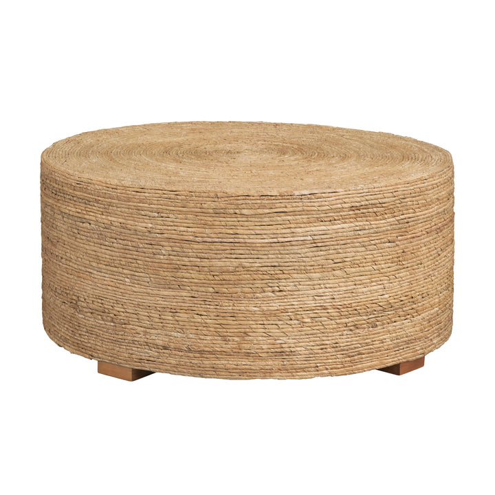 Banana Rope Cocktail Table - Twisted Palm Leaves - Wooden Legs - 38" round - Coastal Compass Home Decor