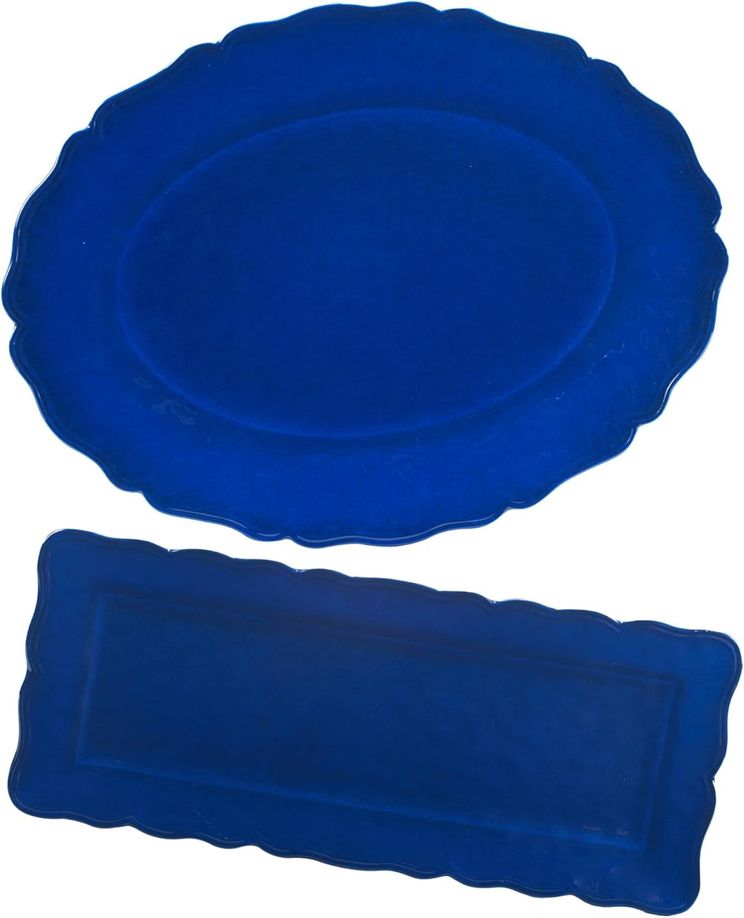 Beach Blue Serve Ware - Oval Platter - Rectangular Platter - Solid Blue - Crackle finish - Scalloped edges - Coastal Compass Home Decor