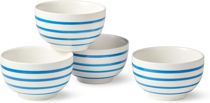 Ocean Side Blue Ice Cream Bowl Set - Blue stripes on white - Coastal Compass Home Decor