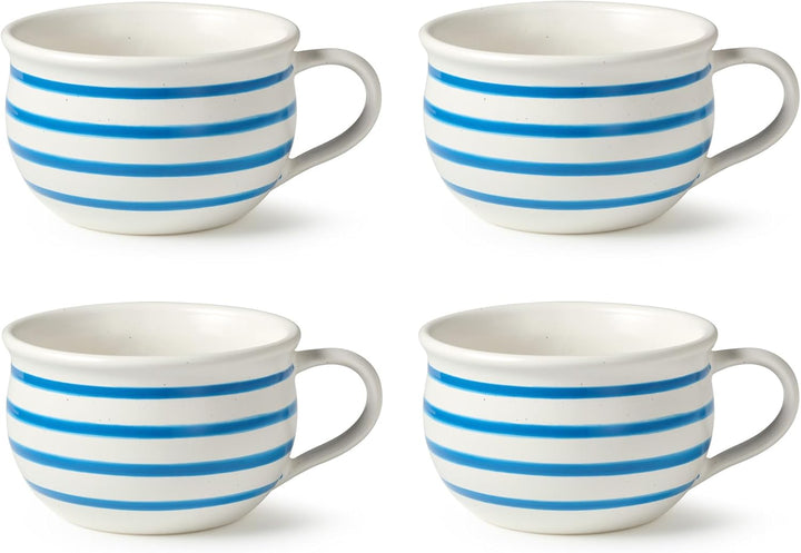 Ocean Side Blue Jumbo Chowder Bowls - Blue Striped Bowls - Coastal Compass Home Decor