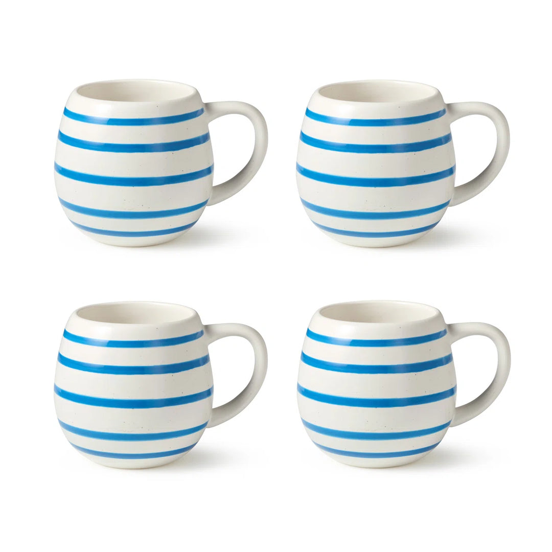 Ocean Side Blue Mug Set - Blue stripes on white - Coastal Compass Home Decor