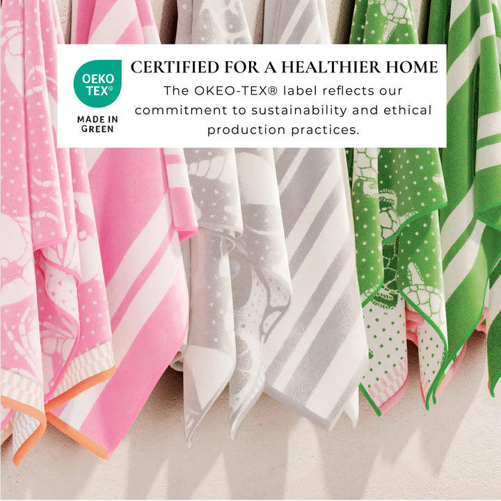 Turtles & Stripes Cotton Velour Beach Towel Pack - OKEO_TEX certification - Coastal Compass Home Decor