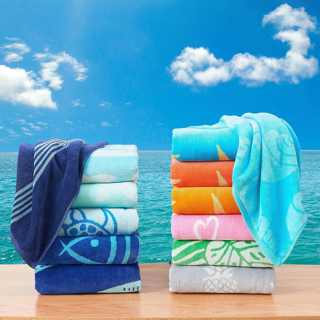 Cotton Velour Beach Towels - Coastal assorted designs - vibrant colors - Coastal Compass Home Decor