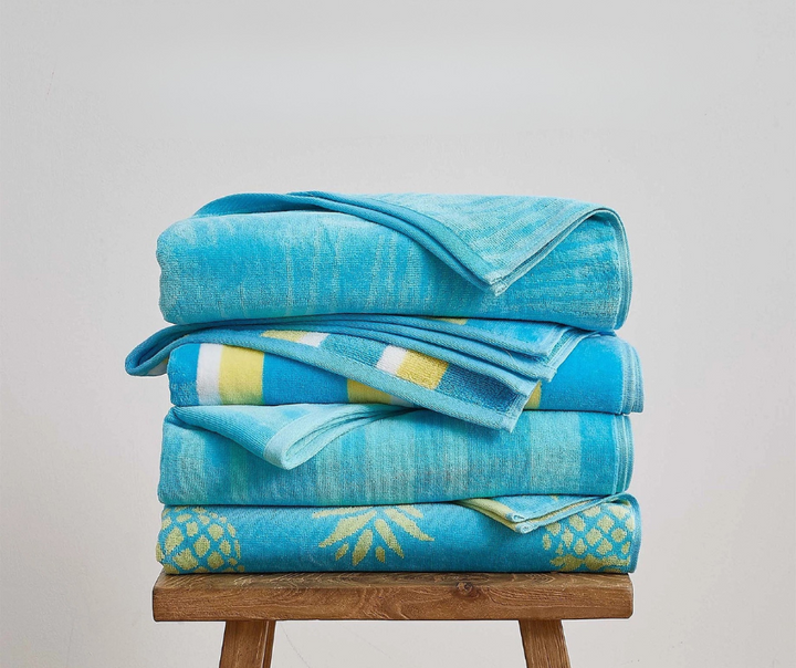 Blue Cotton Velour Beach Towels - Coastal inspires blue desings - Coastal Compass Home Decor