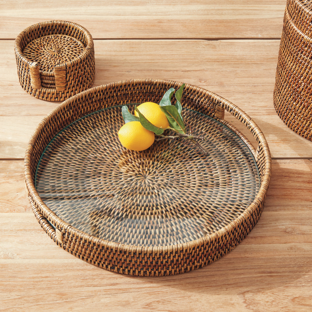 Bermuda Rattan Brown Round Tray