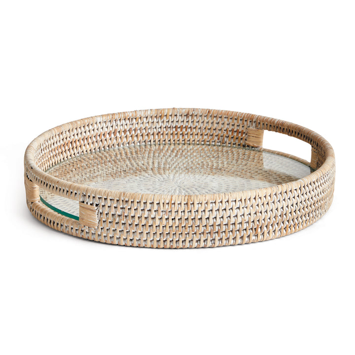 Bermuda Rattan Whitewash Round Tray