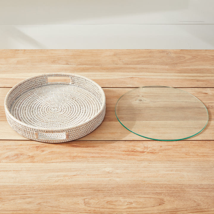 Bermuda Rattan Whitewash Round Tray