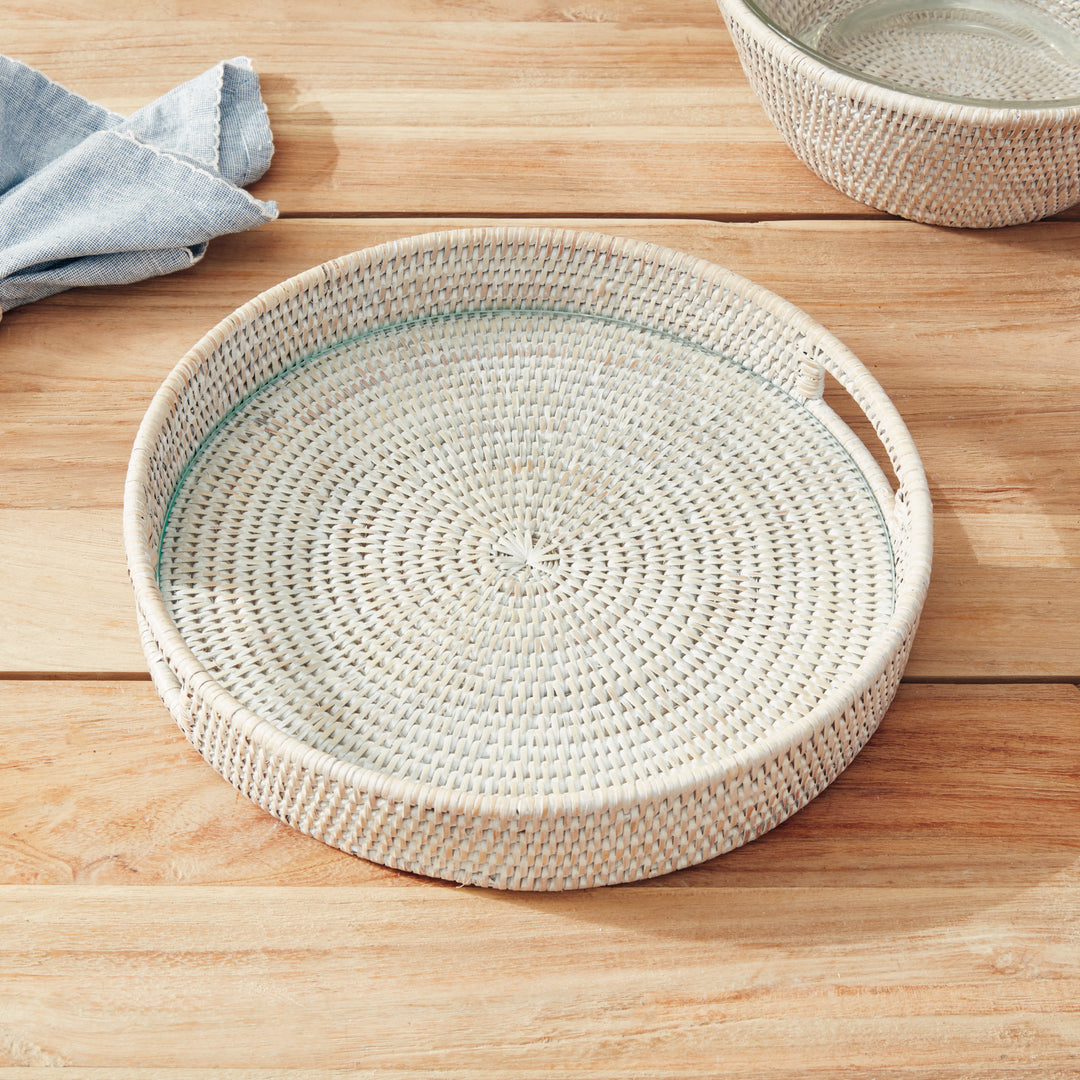Bermuda Rattan Whitewash Round Tray