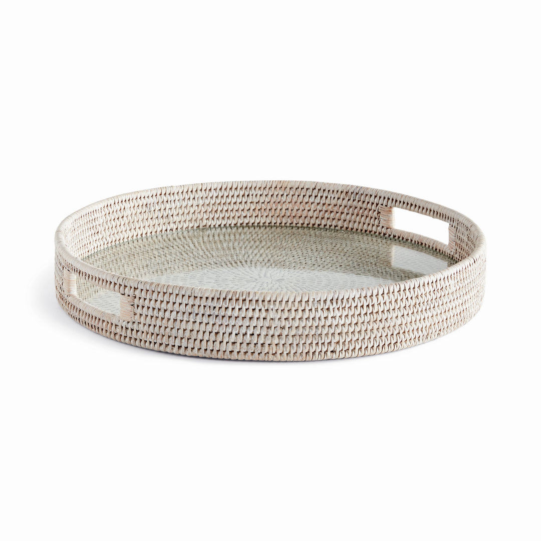 Bermuda Rattan Whitewash Round Tray