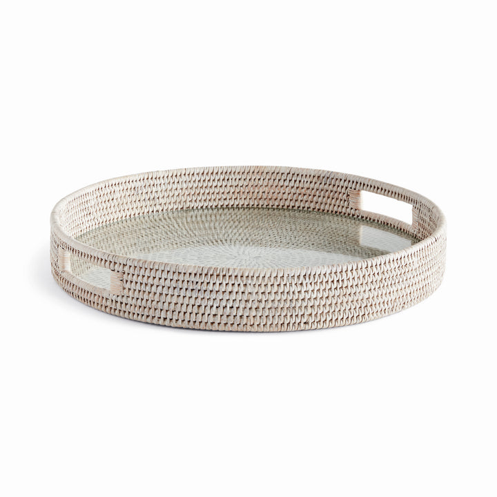 Bermuda Rattan Whitewash Round Tray