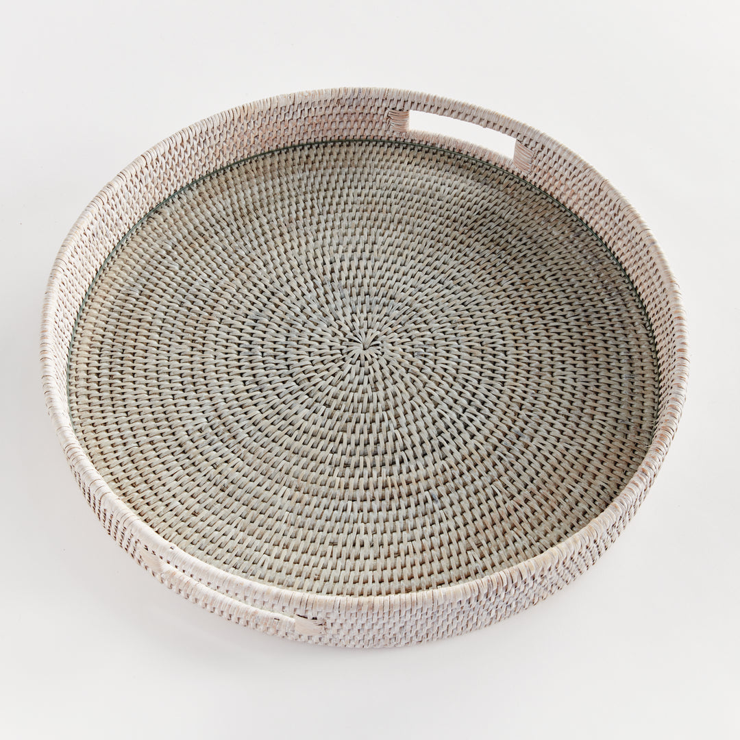Bermuda Rattan Whitewash Round Tray
