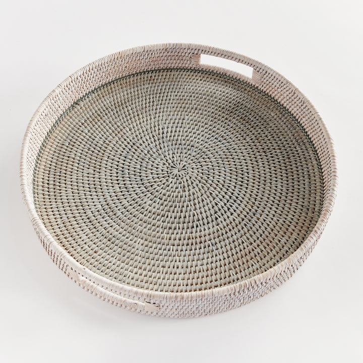 Bermuda Rattan Whitewash Round Tray