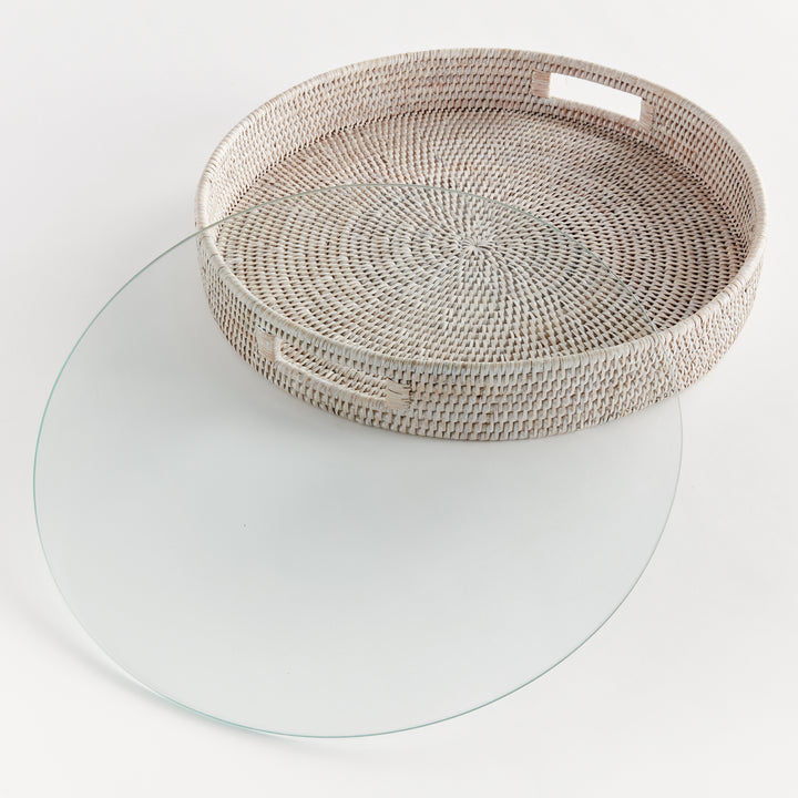 Bermuda Rattan Whitewash Round Tray