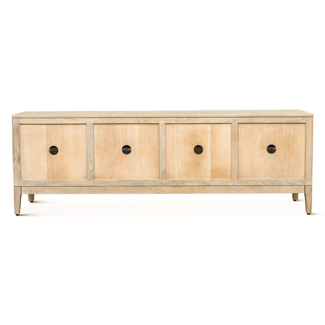 Blanca Mango Wood Media Cabinet - Natural white wood finish - cord holes in back - Coastal Compass home Decor