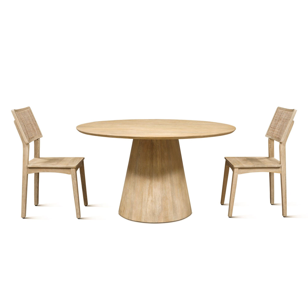 Blanca Mango Wood Round Dining Table & Matching chairs - Natural wood white finish - Coastal Compass Home Decor