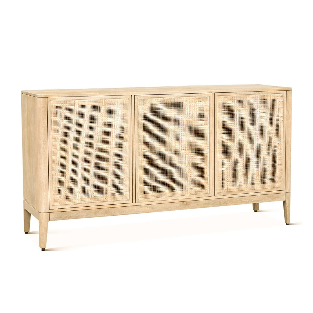 Blanca Mango Wood Sideboard - 3 Door Sideboard - Cane front doors - natural white finish - Coastal Compass Home Decor