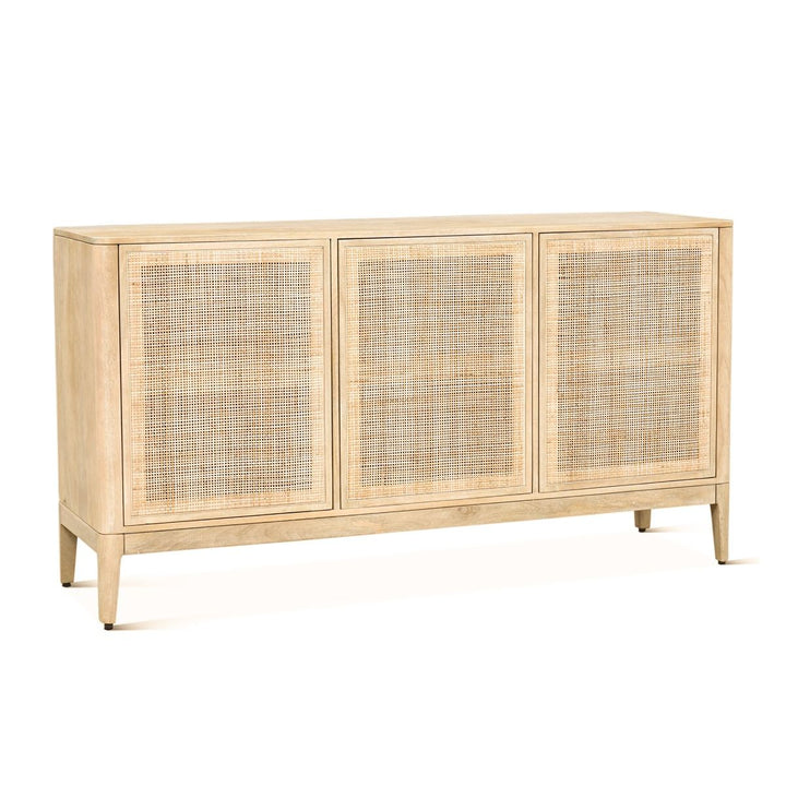 Blanca Mango Wood Sideboard - 3 Door Sideboard - Cane front doors - natural white finish - Coastal Compass Home Decor