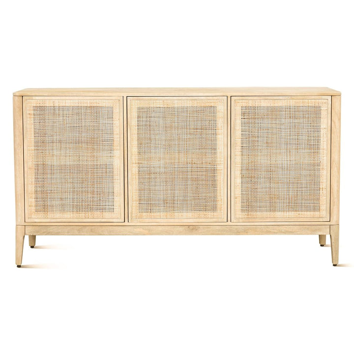 Blanca Mango Wood Sideboard - 3 Door Sideboard - Cane front doors - natural white finish - Coastal Compass Home Decor