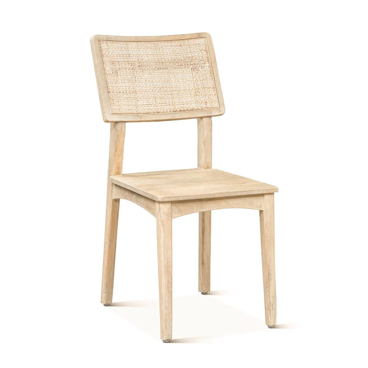 Blanca Mango Wood Dining Chair - Natural Wood white finish - Cane back rest - Coastal Compass Home Decor