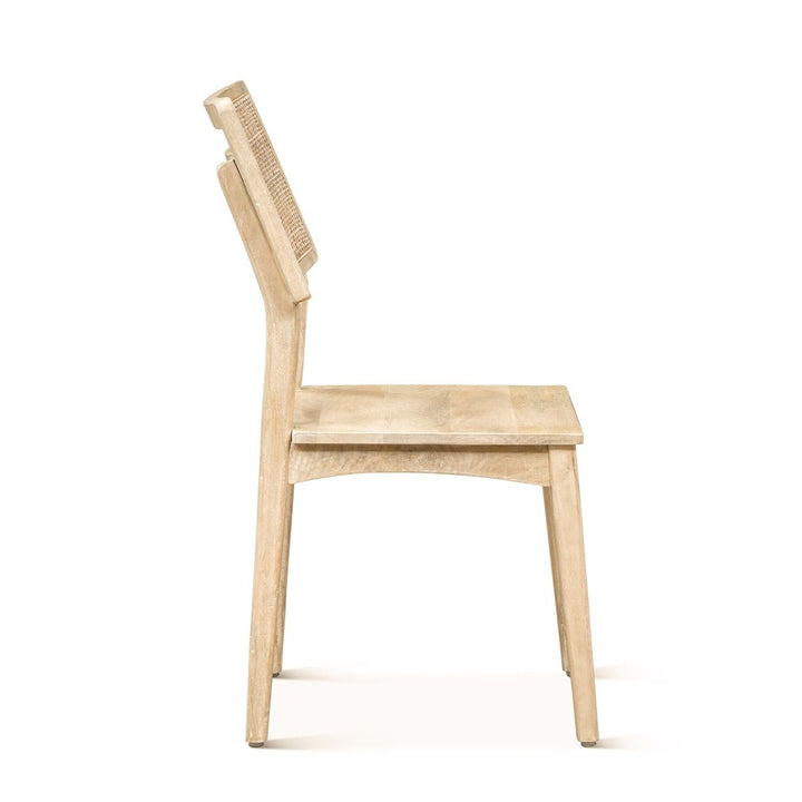 Blanca Mango Wood Dining Chair - Natural Wood white finish - Cane back rest - Coastal Compass Home Decor