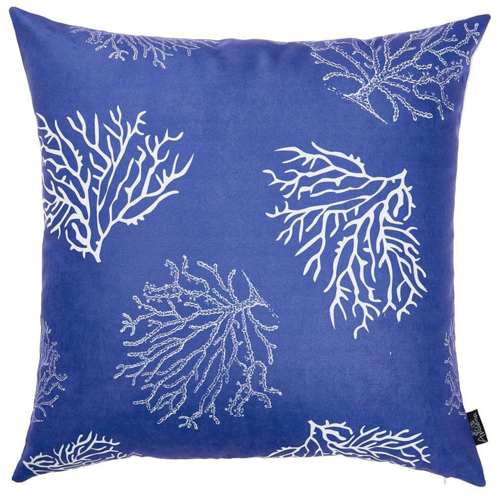 Blue & Silver Coral Reef Throw Pillow - Blue, Silver & White - Coastal Compass Home Decor