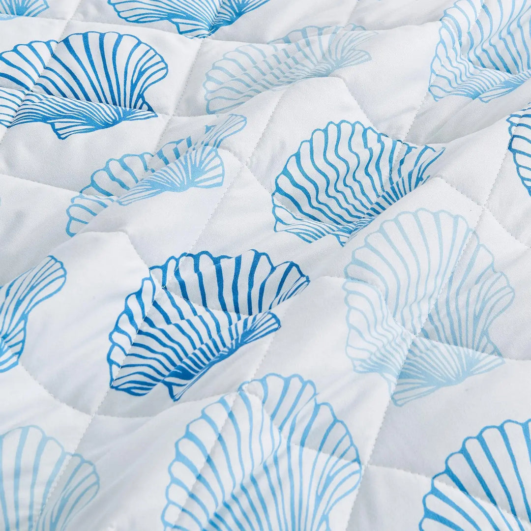 Blue Cockle Shell Reversible Quilt Set Detail - Coastal Compass Home Decor