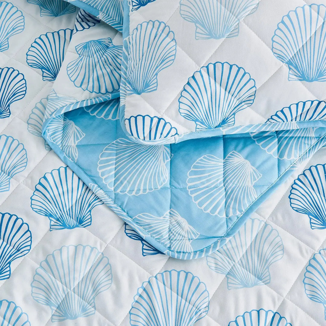 Blue Cockle Shell Reversible Quilt Set Detail - Coastal Compass Home Decort