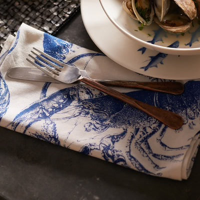 Lobster Dinner Napkin Set - Blue Lobster - Blue on white - Coastal Compass Home Decor