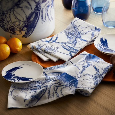 Lobster Dinner Napkin Set - Blue Lobster - Blue on white - Coastal Compass Home Decor