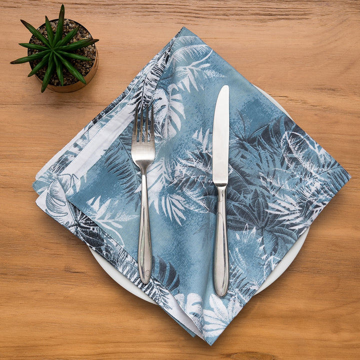 Blue Palms Napkin - Palm Leaves on Blue - Reverse to blue on white - Coastal Compass Home Decor