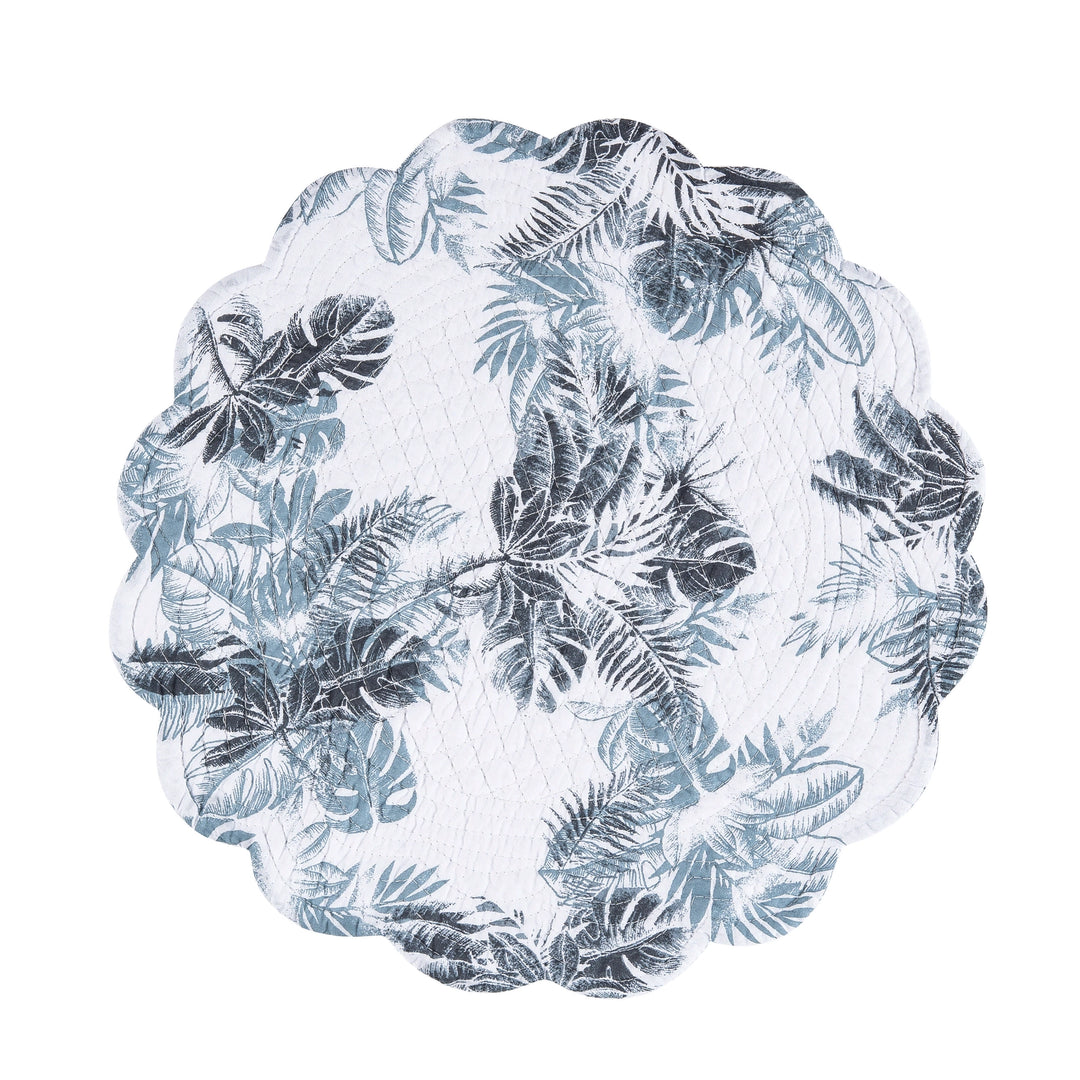 Blue Palms Round Placemat  - Reverse to blue on white - Coastal Compass Home Decor