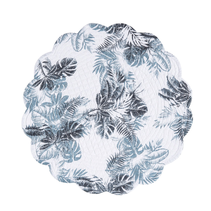 Blue Palms Round Placemat  - Reverse to blue on white - Coastal Compass Home Decor