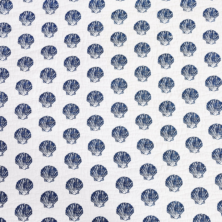 Blue Reef Reversible Quilt Set - Navy Blue & White - Blue Seashell on white Reverse - Coastal Compass Home Decor