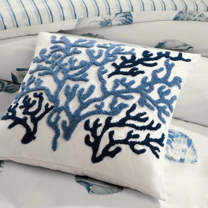 Blue Coral Throw Pillow - Blue coral on white - square - coastal compass home decor