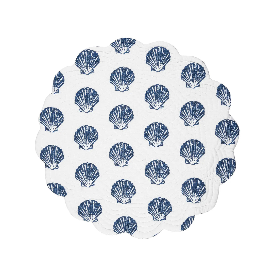 Blue Reef Round Placemat Reverse - Seashells - Navy & White - Coastal Compass Home Decor