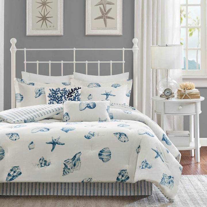 Blue Seashells Pillow - Blue & White - Rectangular pillow - Cotton twill - Coastal Compass Home Decor