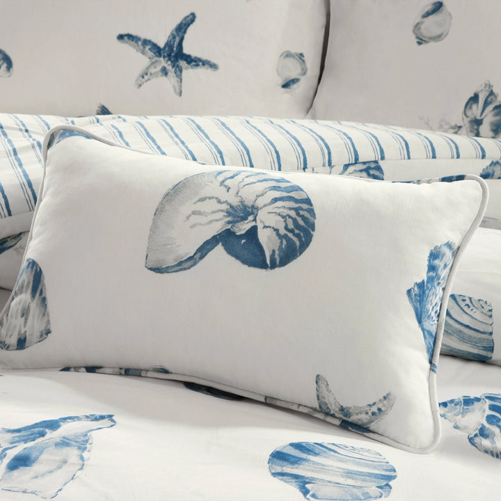 Blue Seashells Pillow - Blue & White - Rectangular pillow - Cotton twill - Coastal Compass Home Decor