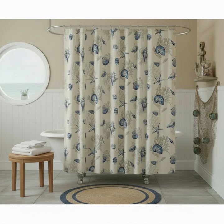 Coastal Blue Shells Shower Curtain