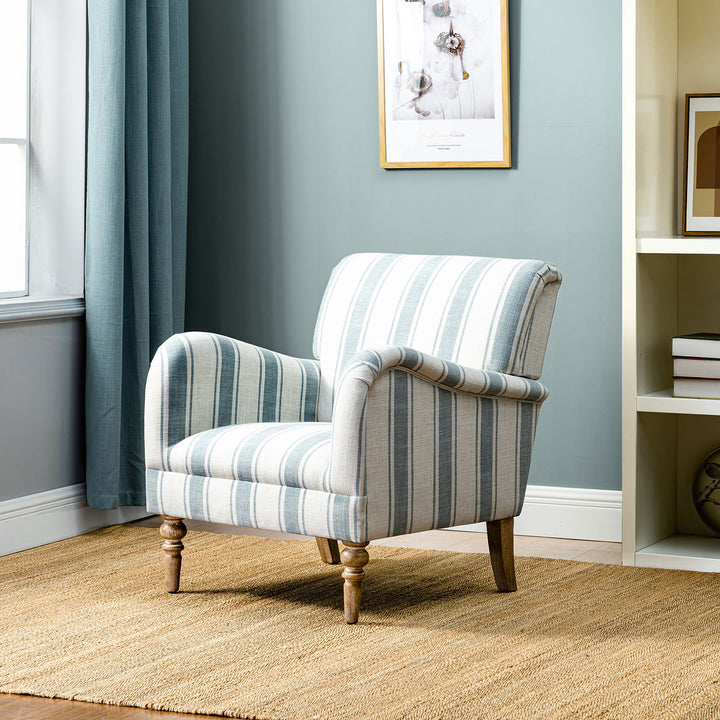 Blue Striped Accent Chair